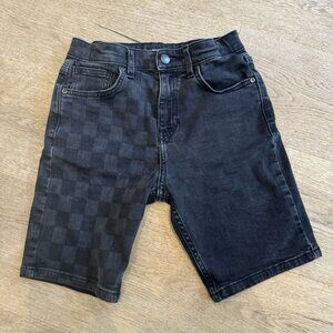 Black Denim Checker Pattern Shorts